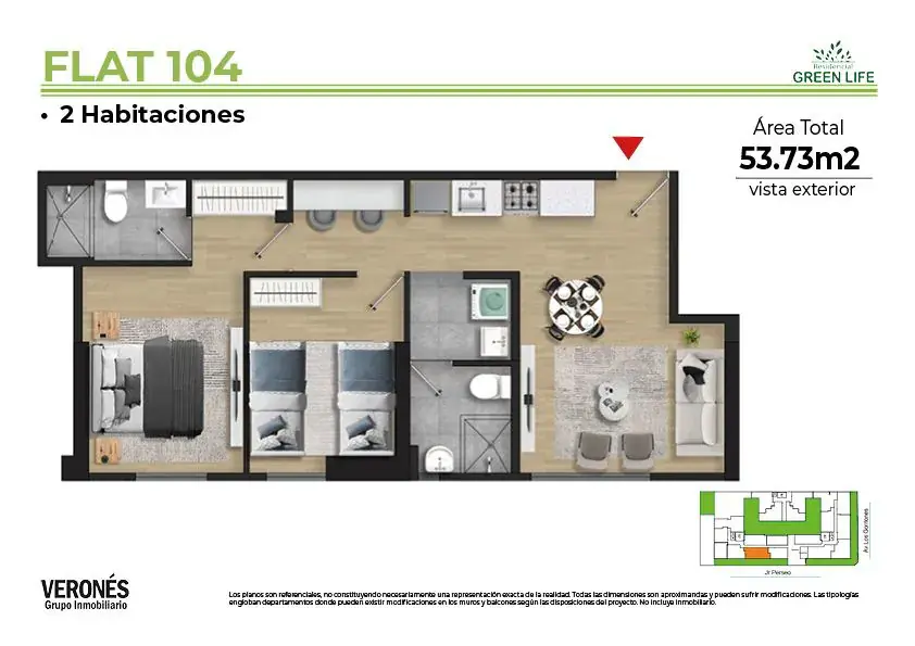 Residencial Green Life — Plano FLAT 104 (Torre A)